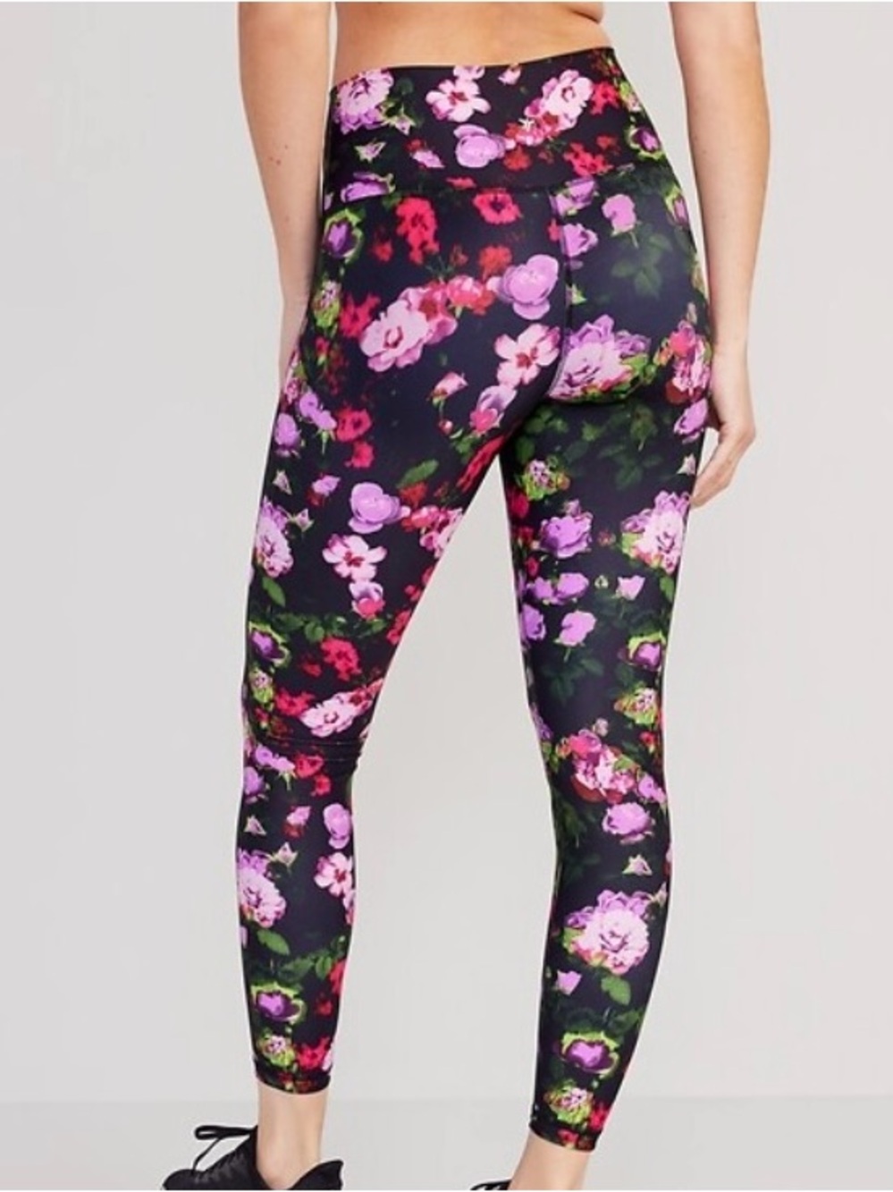 Old Navy Black Leggings with Pink & Purple Floral Print